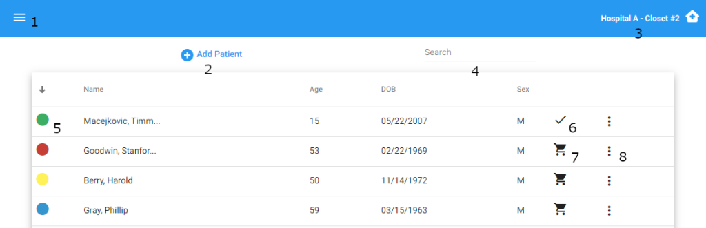 Image of Referral Dashboard with parts numbered.