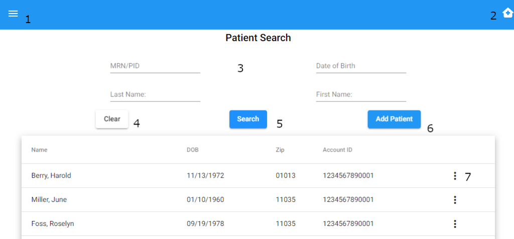 Shows list of patients pulled from EMR/EHR to prefill data in referral process.